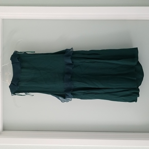 Free People Jade Green Crepe Shift Mini Dress with Ruffles and Side Pockets Sz 6 - Picture 3 of 11